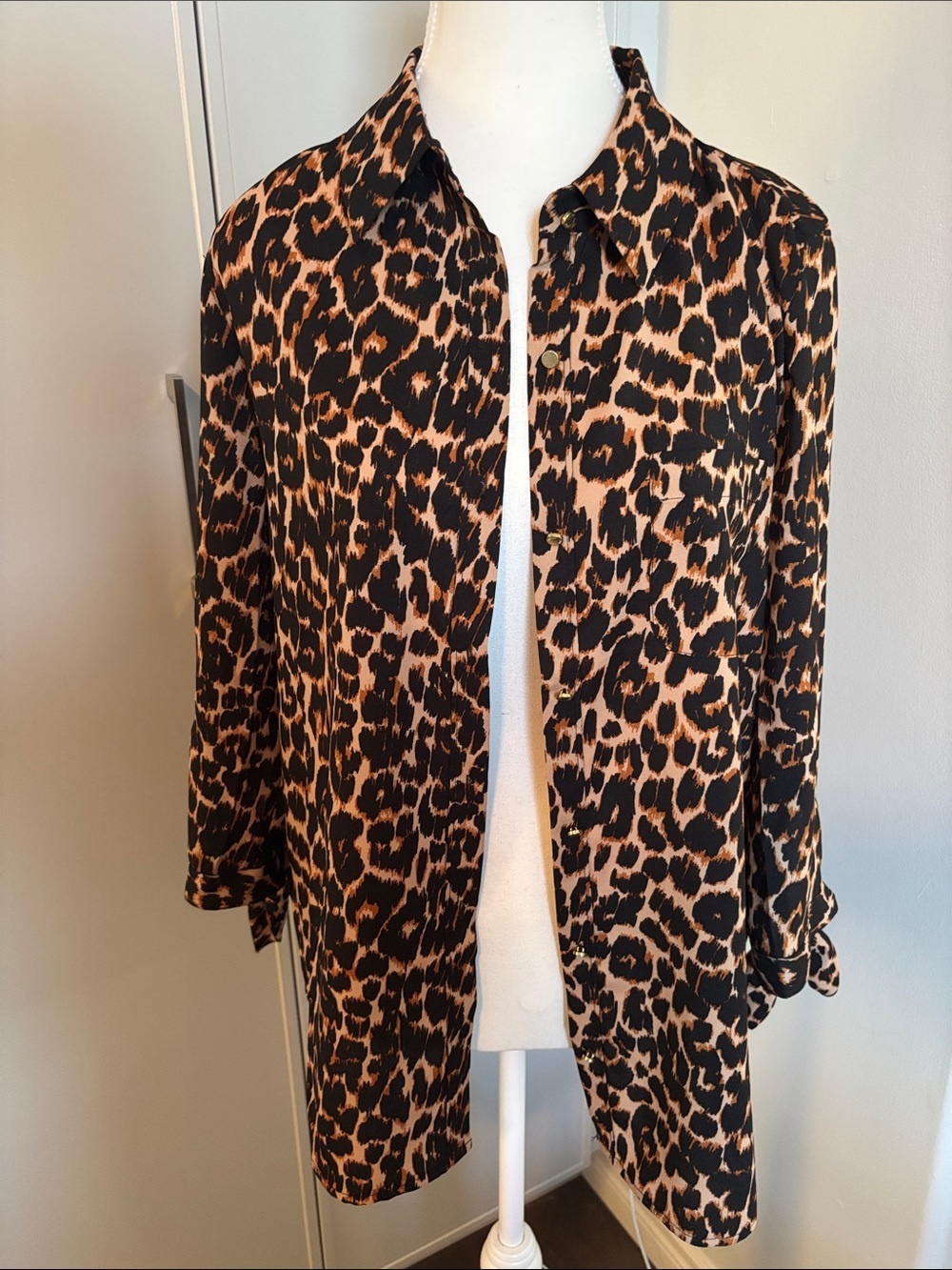 Juicy Couture Leopard Print Button-Up Shirt Jacket - Black & Tan